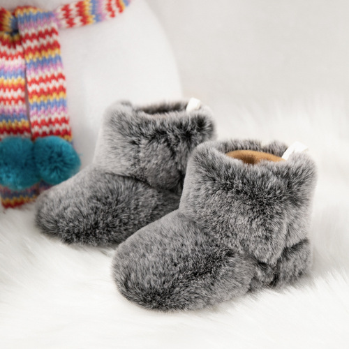 New Autumn/Winter Solid-Color Fleece-Lined Baby Shoes with Velcro Closure, Soft Fabric Sole, Non-Slip Toddler First-Walker Shoes for Babies