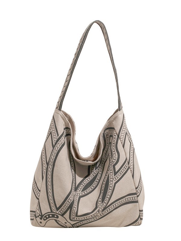 Bolsos para mujer 2025 nuevo estilo con estampado de lino de gran capacidad bolso de viaje casual tendencia perezosa bolso de hombro simple de viaje