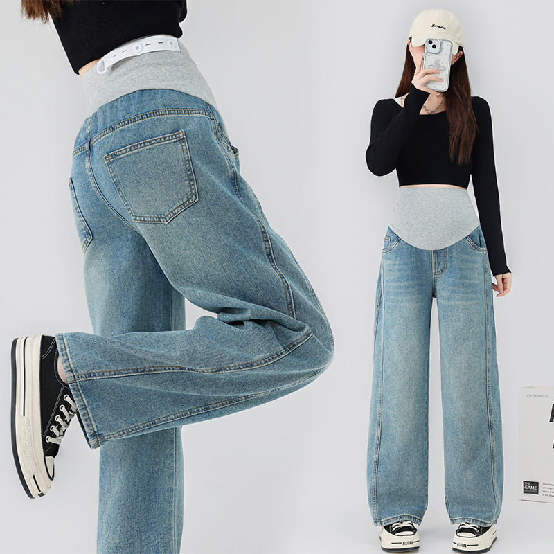 Pregnant Women's Jeans Spring Outer Wear 2025 New Abdomen-supporting Pregnant Women's Spring Wear Scimitar Pants Pregnant Straight Pants