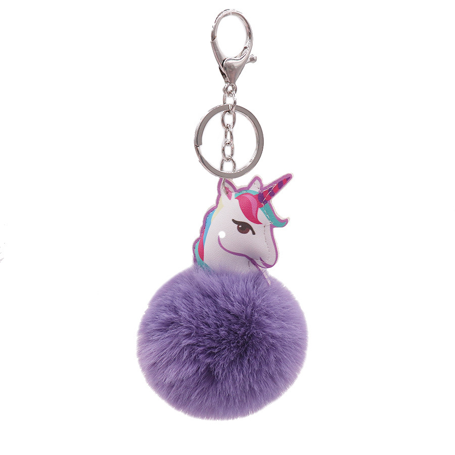 PU de doble cara de cuero impreso unicornio Bola de piel bolsa llavero colgante lindo unicornio llavero al por mayor