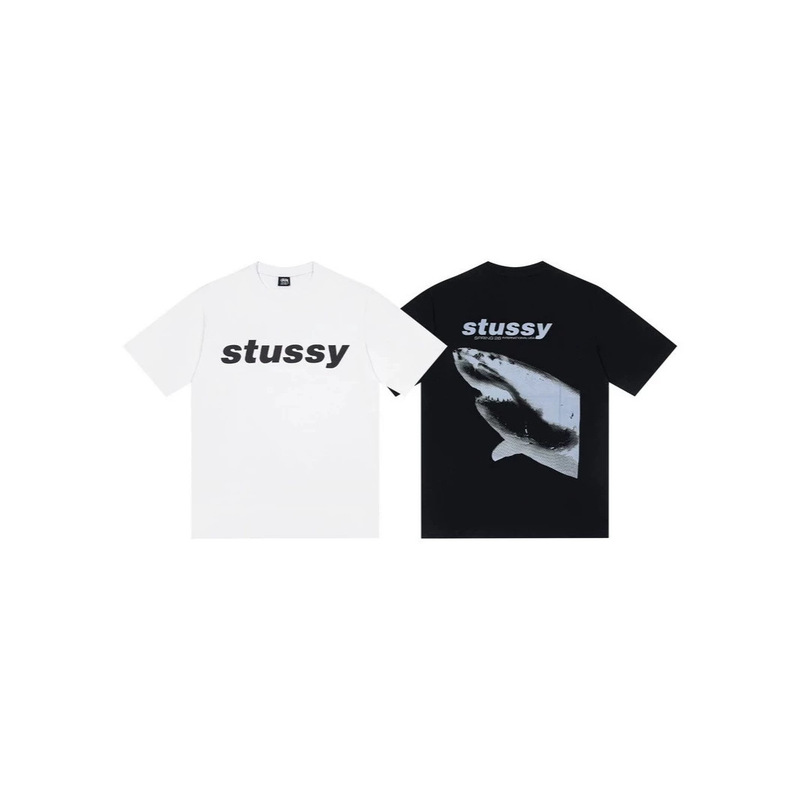 High-Quality Stussy In-Stock Shark Pattern Logo Letter Print Double Yarn Pure Cotton Round Neck Short-Sleeve T-Shirt High-Quality Stussy In-Stock Shark Pattern Logo Letter Print Double Yarn Pure Cotton Round Neck Short-Sleeve T-Shirt