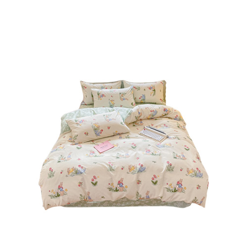 Ins-style 100% cotton four-piece set, including bed sheet and duvet cover, pure cotton student dormitory three-piece set, pure cotton four-piece set