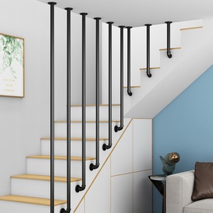 Nordic wrought iron stair guardrail handrail loft bar water pipe loft railing indoor and outdoor protective fence simple