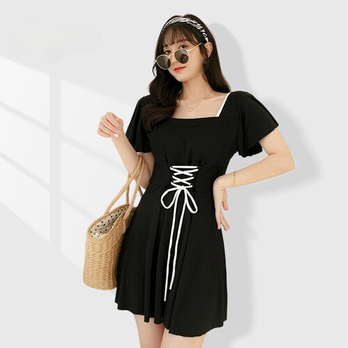 Women's Plus Size Swimwear Korean Style Slimming One-Piece Trunk Pants Conservative Flat-Waist Cover-Up Vacation Hot Spring Swim Suit Wholesale