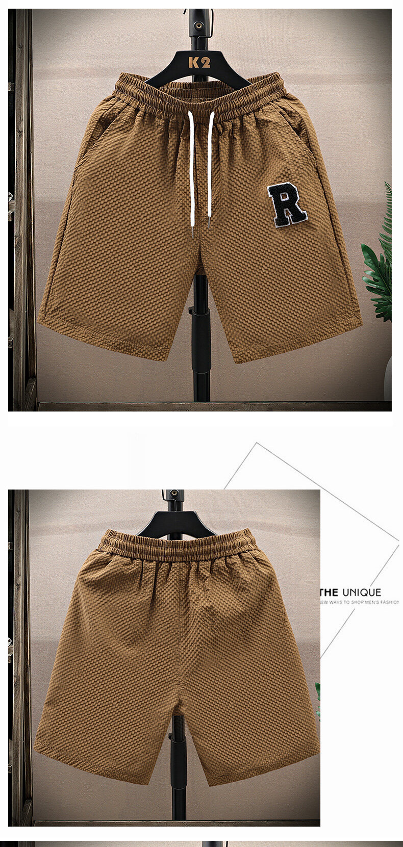 Men's Summer Sports Shorts Loose Stretch Elastic Waistband Five Point Casual Beach Pants Mid Waist Drawstring_viptrois.com