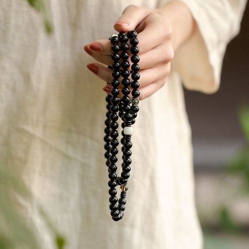 108-Bead Ebony Buddha Prayer Bracelet, Sandalwood, Vintage Style, Personalized Unisex Multi-Turn 8mm Bangle— New Arrival in Chinese Traditional Design