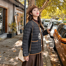 2024新中式秋冬国风棉服短款撞色轻薄香风棉袄大码保暖棉衣女外套