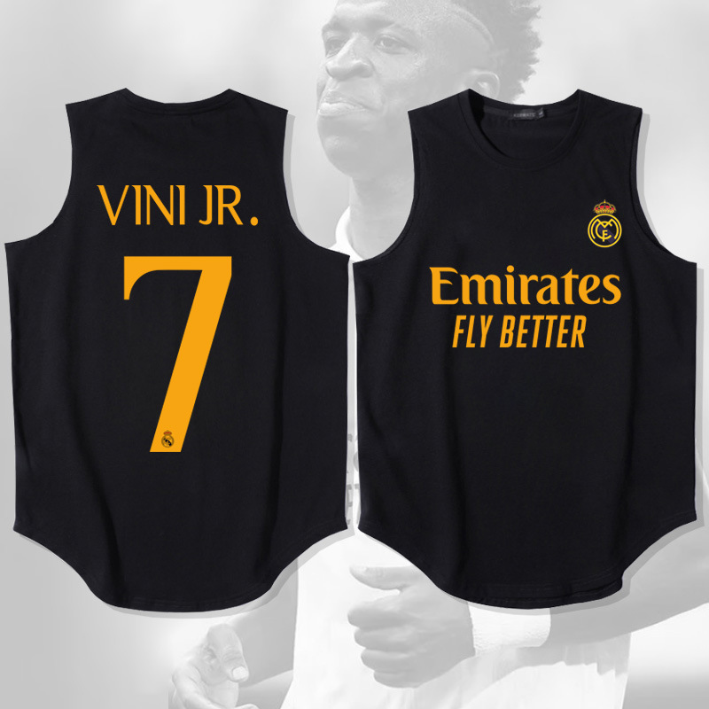 Champions League Real Madrid Vinicius No. 7 Ice Silk Quick Dry Waistcoat Loose Sports Arc Vest Youth Summer Loose Top