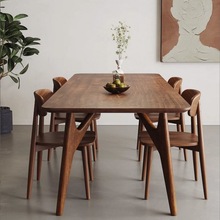 全实木胡桃色北欧原木餐桌家用小户型简约工作台饭桌洽谈一体茶桌