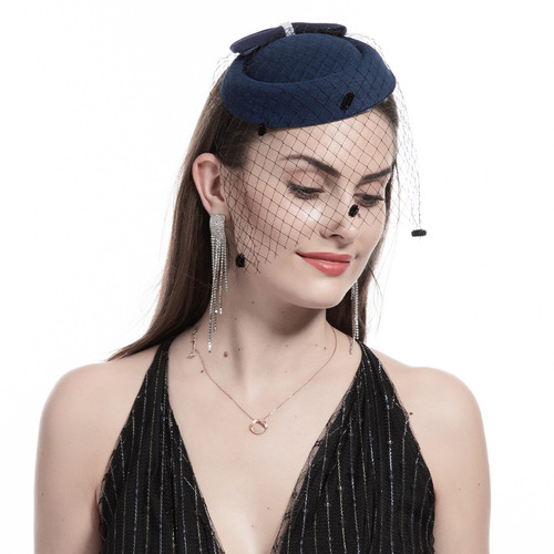 Korean bride stewardess hat hairpin hair accessories pearl bow ladies gift hat Amazon European and American veil