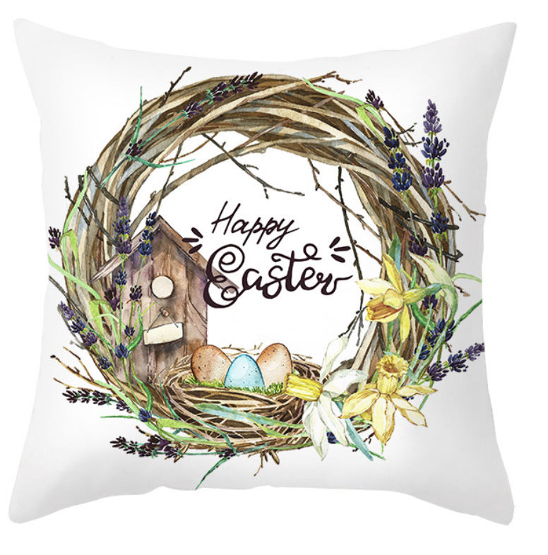 Amazon lino transfronterizo corto peluche conejo de Pascua acuarela guirlandas decorativas para el hogar almohadilla de almohada