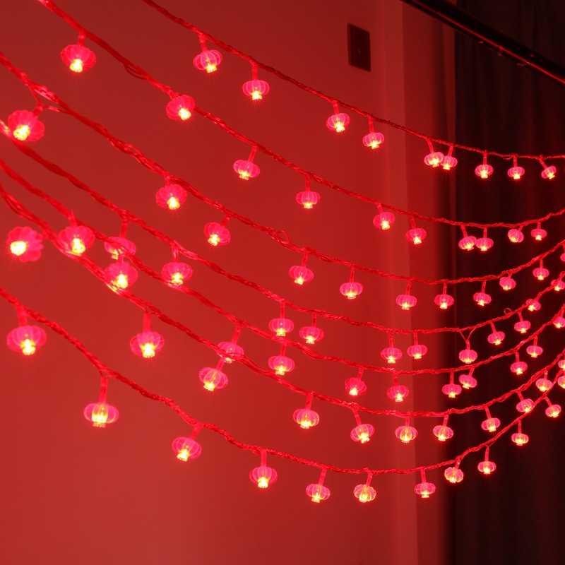 LED红灯笼中国结福字灯串 过新年春节闪灯户外庭院气氛小彩灯批发