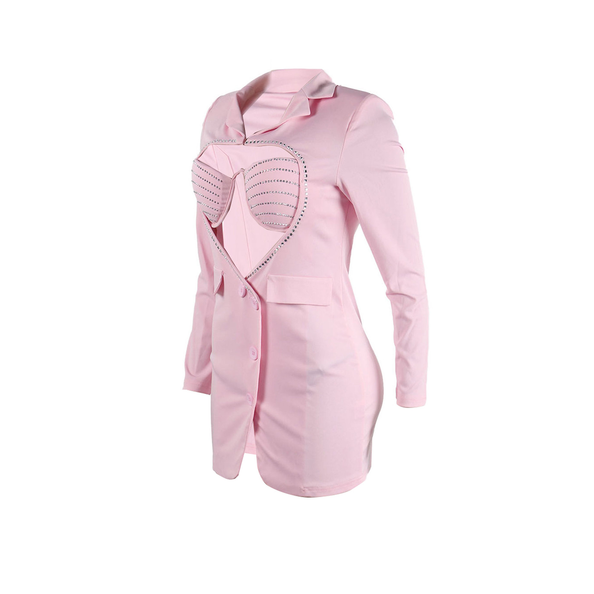 Women's Clothing Slim Fit Two Piece Set Style Sexy Solid Color Bodycon Suit With Rhinestone Heart Shaped Design For Women_voghion.com