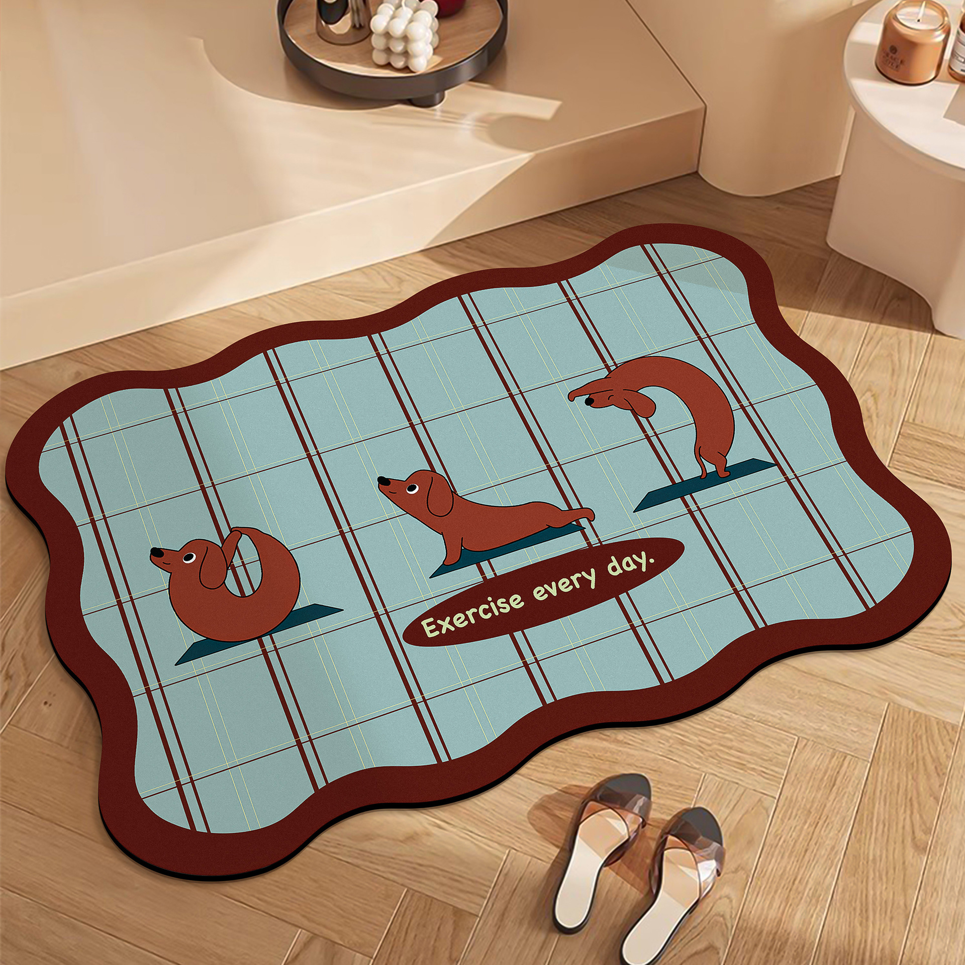 Círculos de dibujos animados piso de baño de algas alfombra absorbente de agua inodoro puerta de inodoro antideslizante alfombra de secado rápido alfombra de baño