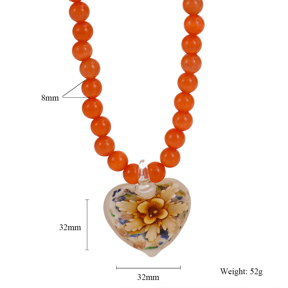 1 Piece Quantity Simple Style Classic Style Heart Shape Cat's Eye Stone Glass Beaded Chain Beaded Necklaces Wholesale