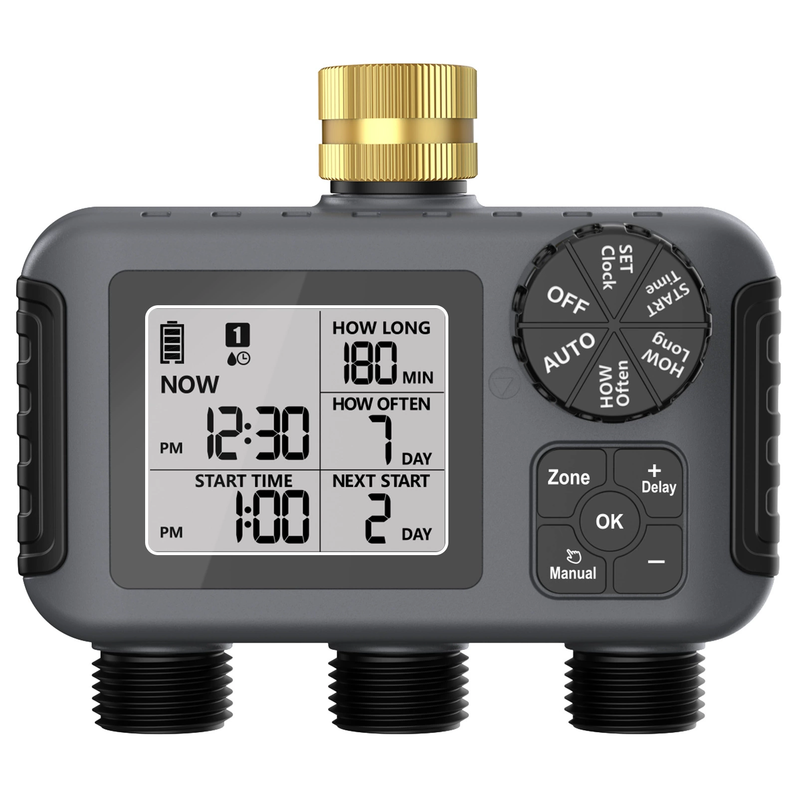 Трехстороннее автоматическое устройство для полива цветов с большим экраном, садовый двухсторонний ирригатор с таймером, металлический разъем, автоматический полив для сада, новинка
