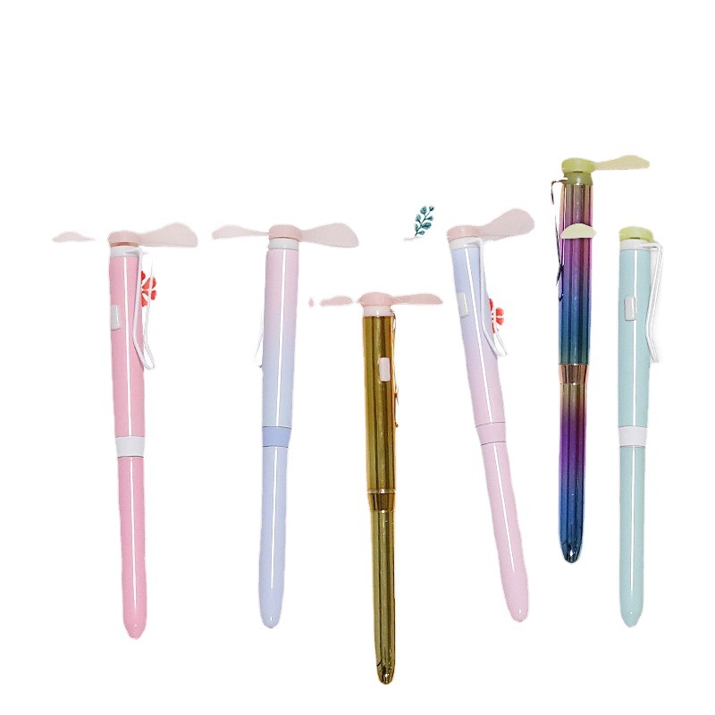 En stock mini ventilador pluma estudiante suministros multifuncional escritura pluma escuela publicidad ventilador pluma