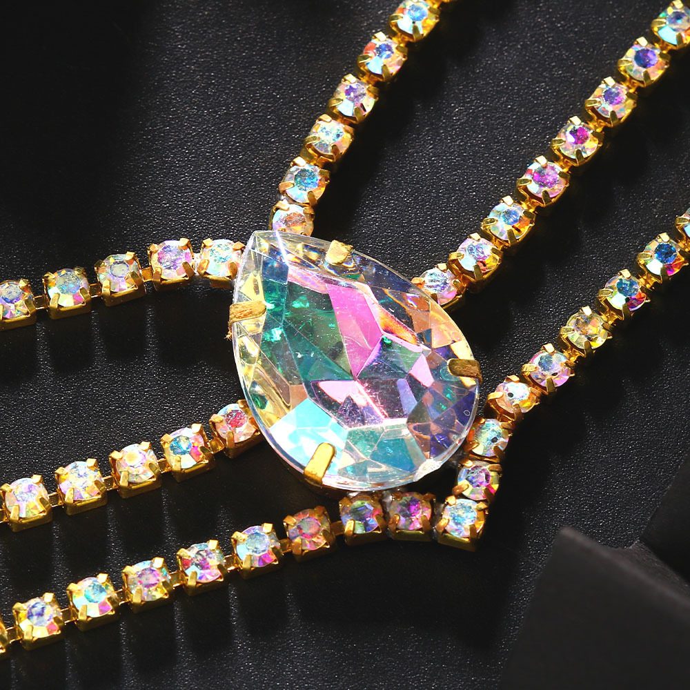 multi drainage drop forehead chain hair accessories exotic AB diamond high end headdress bride accessories female_voghion.com