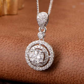 GIA30分钻石吊坠显大项坠18K白金群镶天然钻石项链女奢锁骨链珠宝