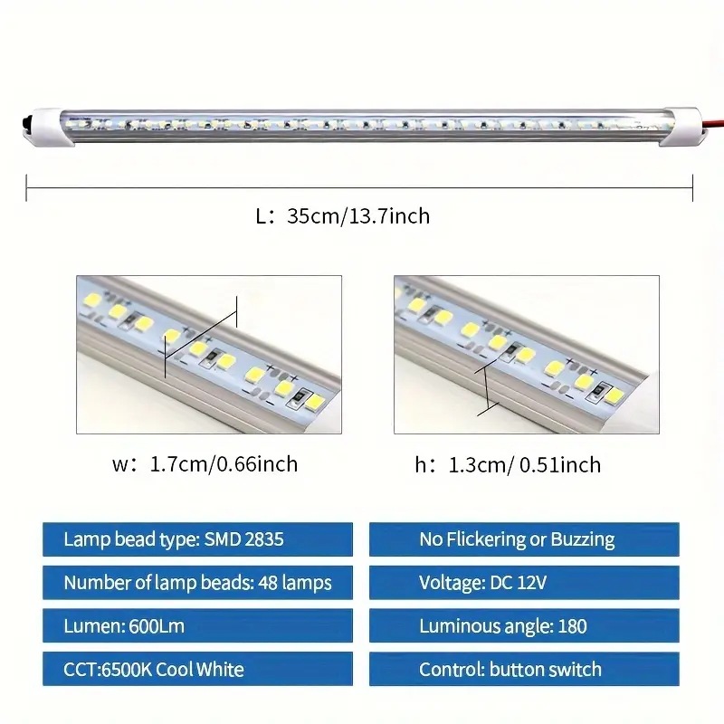 LED barra de luz de carro con interruptor con imán adhesivo cabina tronco iluminación interruptor barra de luz 4-pack RV Luz