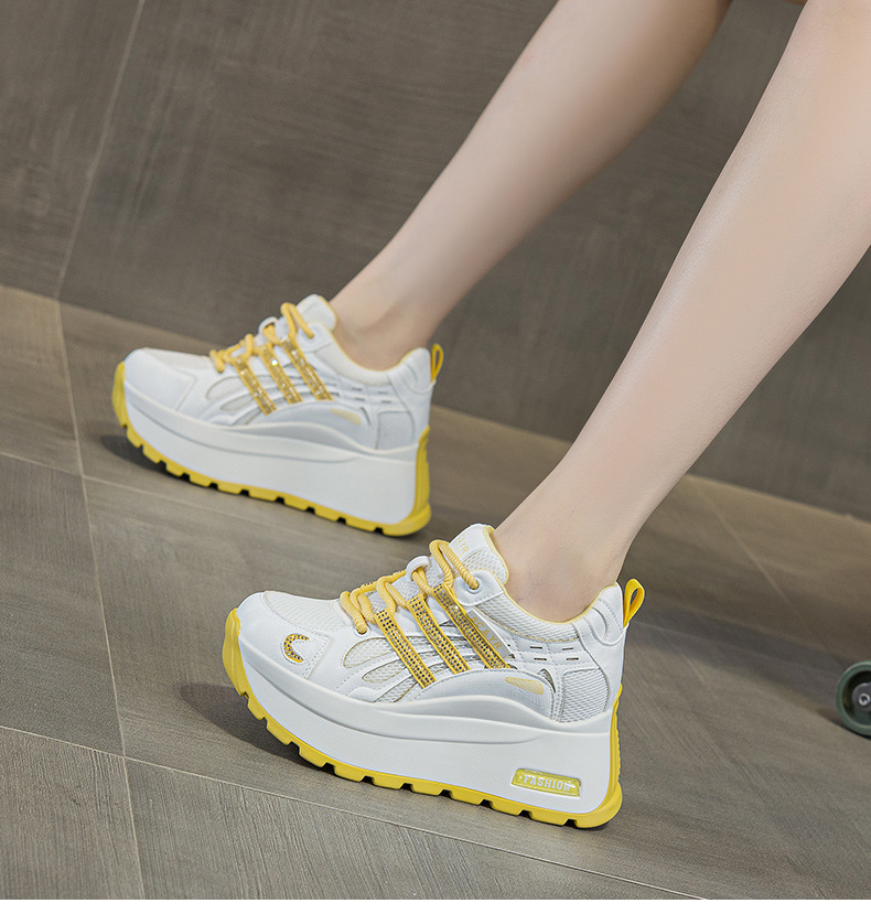Giày sneaker nữ đế dày tăng chiều cao lưới thoáng khí mùa hè — Tím 5039, Trắng 5039, Vàng 5039 chi tiết 26