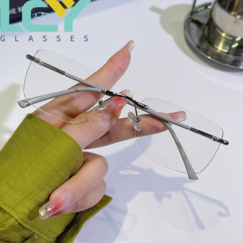 Ultra-Light Rimless Myopia Glasses for Women Without Makeup, Small Face, Retro Pure Lust Style, Anti-Blue Light, High-Definition Reading Glasses Ultra-Light Rimless Myopia Glasses for Women Without Makeup, Small Face, Retro Pure Lust Style, Anti-Blue Light, High-Definition Reading Glasses