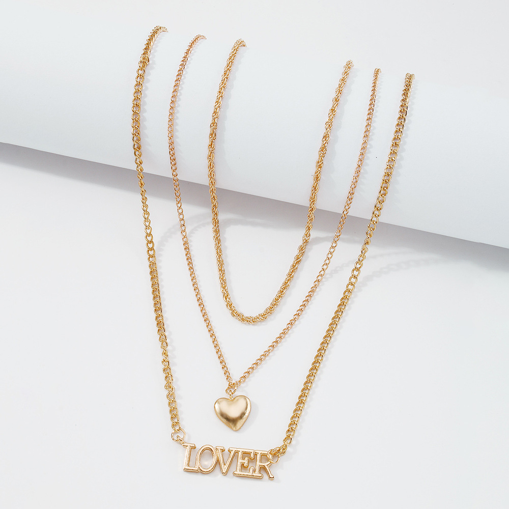 Simple Heart Letter Pendent Geometric Multi-layer Alloy Necklace display picture 7