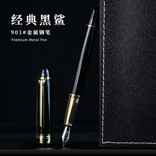 Pinjie 901 Black Shark Iridium Pen Thick Spiral Gold Clip Business Office Signature Gift Pen Unit Engraving Wholesale