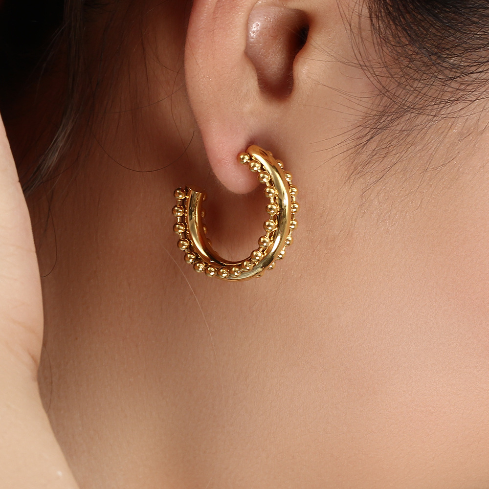 18K Gold Plated Plating Material Hoop Earrings Classification 18K Gold Plating Color 1 Pair Quantity PVD Coated Real Gold Plated 18K Gold Geometric 304 Stainless Steel Retro Waterproof Non Tarnish Hoop Earrings