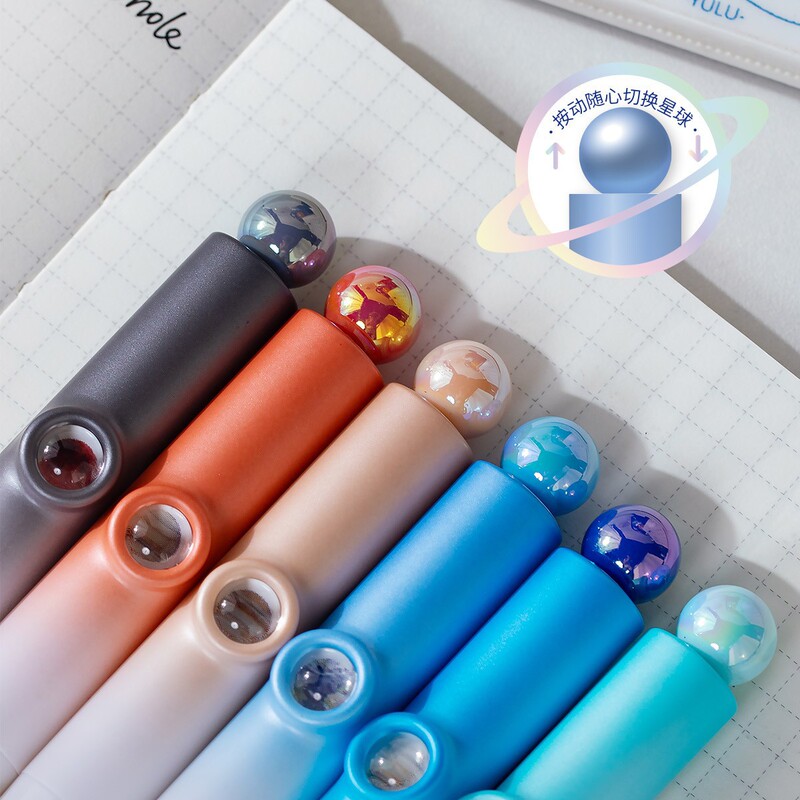 Heshuo H754 Galaxy Travel Magnifying Glass Press-To-Change Planet Gel Pen Cs Dual-Bead Quick-Dry Signature Pen for Exam Practice
