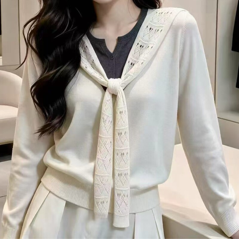 Women's lightweight luxury knit sweater with a shawl, autumn/winter 2026 new style, fashionable and versatile base layer top