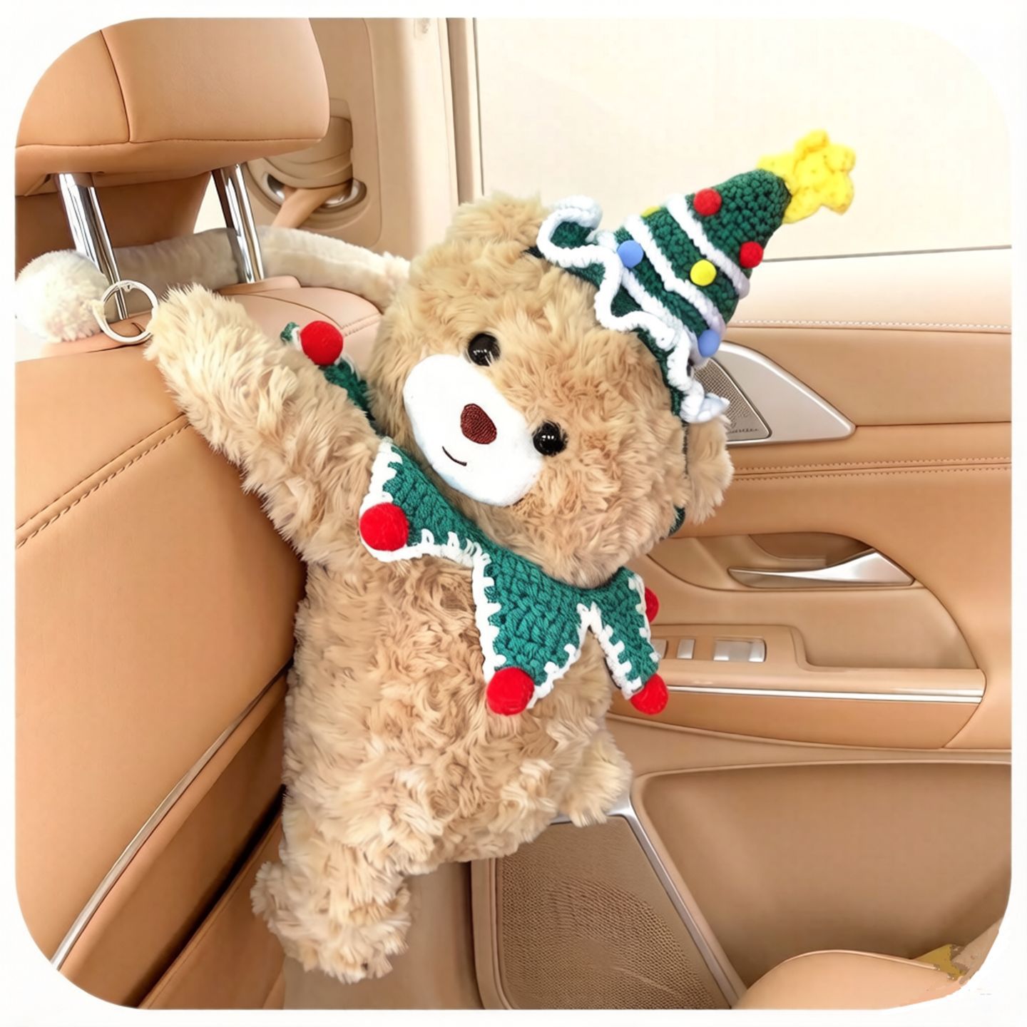 Car tissue box cute plush toy car interior decoration tissue box car bear tissue bag pendant