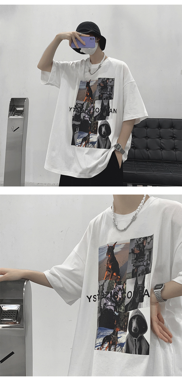 T-shirt corta per uomo estate 2022 nuova maglietta a mezza manica stampata hip-hop americana abbigliamento ampio e alla moda_voghion.com