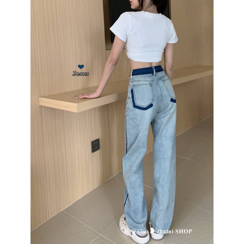 A generation of blue straight jeans women 2023 new summer wide leg pants design niche high waist A generation of blue straight jeans women 2023 new summer wide leg pants design niche high waist
