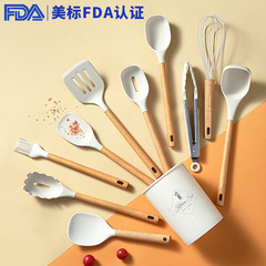 キッチンノンスティックフライパン、ブナ材ハンドル、食品グレードシリコン製スパチュラ、調理器具セット、離乳食調理、ベーキング、フルセット調理器具