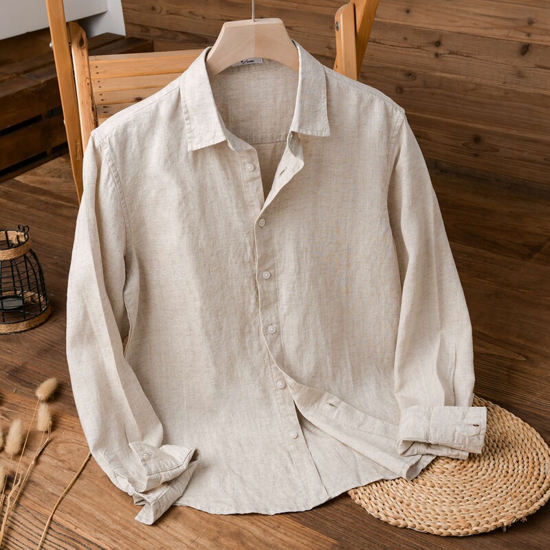 Men's Tencel Linen Long Sleeve Shirt, Autumn Solid Color, Turn-Down Collar, Old Money Style, Lyocell Linen Fabric, Drapey Casual Shirt, Trendy