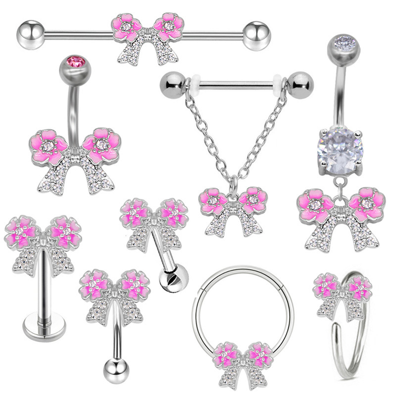 gatte European And American Cross-border Pink Cherry Blossom Series Nose Studs, Ear Cuffs, Nipple Jewelry, Navel Rings,_voghion.com