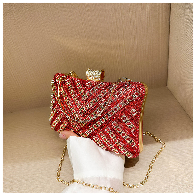 High-end evening dress, lady's water diamond clutch bag, diamond-encrusted bag, colorful diamond chain cheongsam bag, evening bag, women's handbag undefined