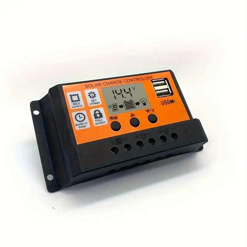 Controlador de carga solar - automático de alta eficiencia 12V / 24V con pantalla LCD, puerto USB dual