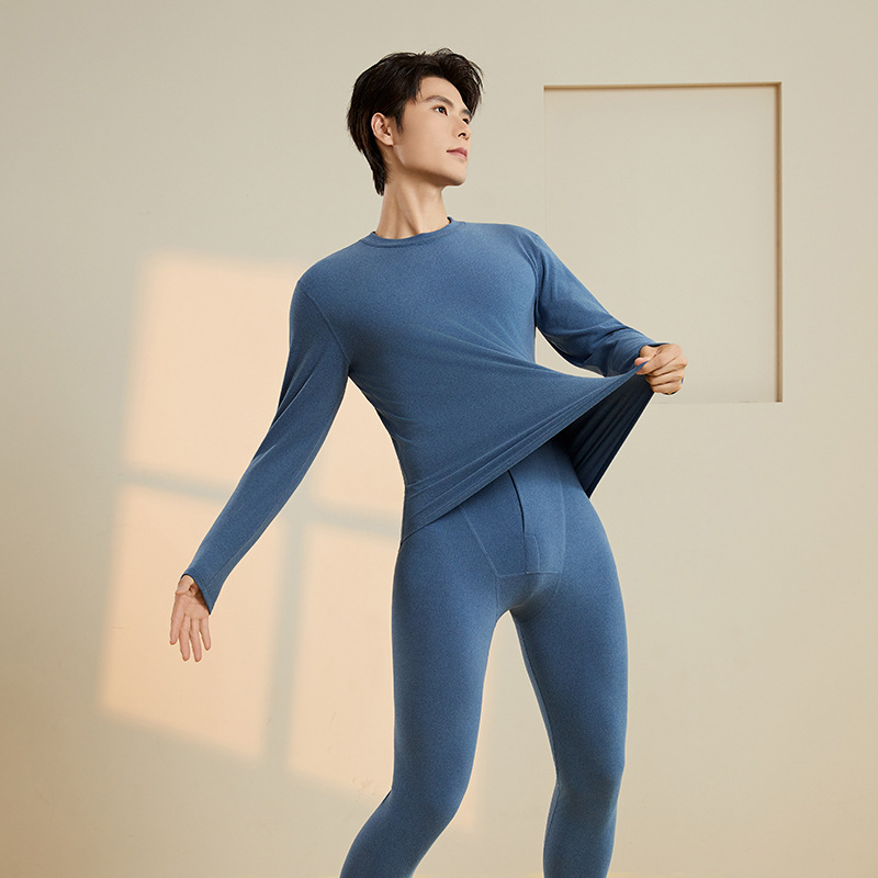 Men's Thermal Underwear Set with Fleece Lining for Autumn and Winter, Thickened Base Layer Top and Bottom, Home Wear, Winter Heating