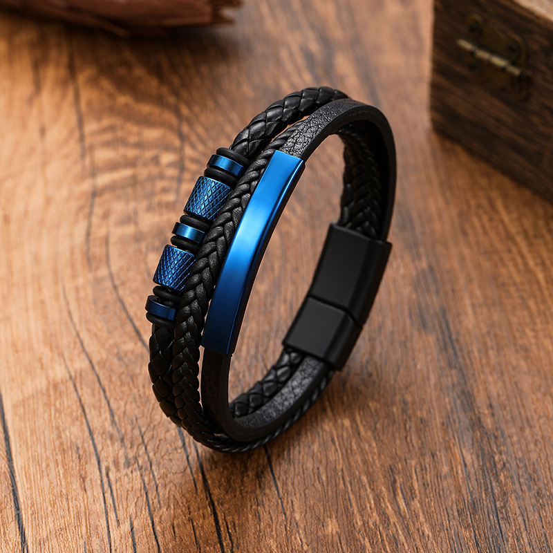 Amazon 新しい編まれたレザーロープレザーブレスレットメンズブレスレットパーソナライズされたファッションチタン鋼アクセサリーブレスレット磁気バックル|undefined