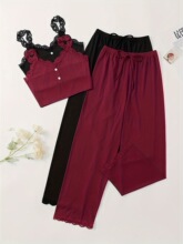L 95660 Lace Trim Loungewear Pajama Set ��˿�Ҿӷ���װ