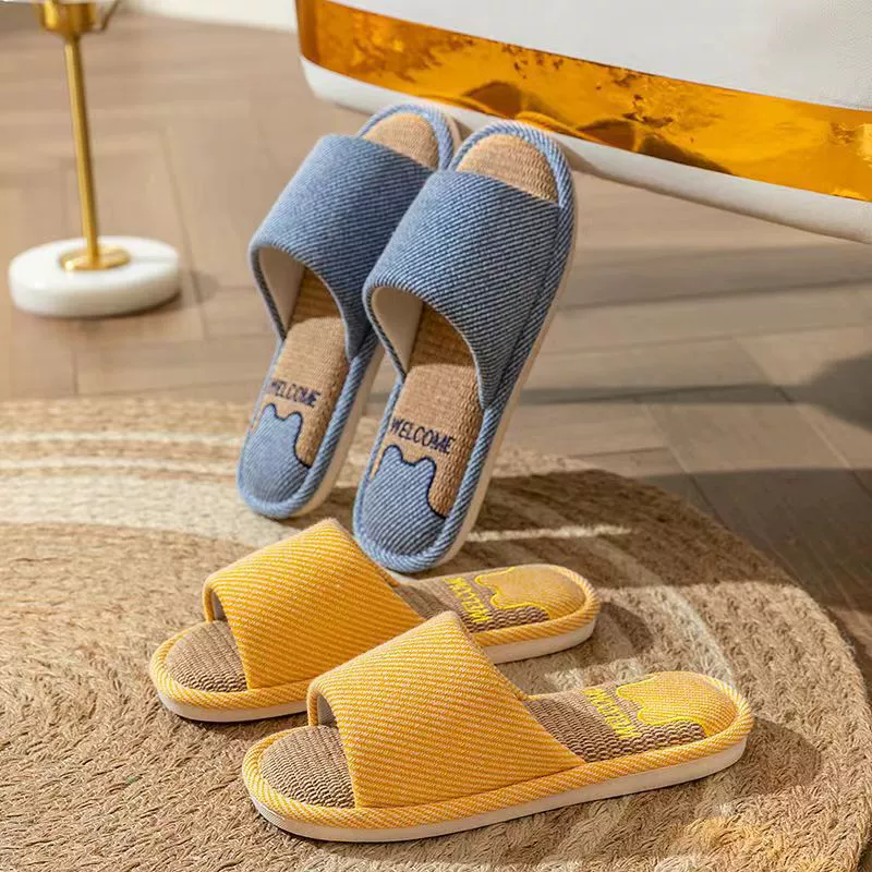Летний интерьер домашний дом нескользящий мягкий фон домашний круглый сезон хлопчатобумажные льняные тапочки мужские весенние и осенние льняные тапочки женский