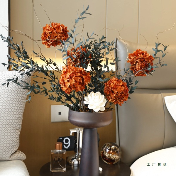 Imported Dried Flower Bouquet Hydrangea Dragon Willow Real Flower Immortal Flower Living Room Cupboard Sofa Side Table Decorative Ornaments High-End