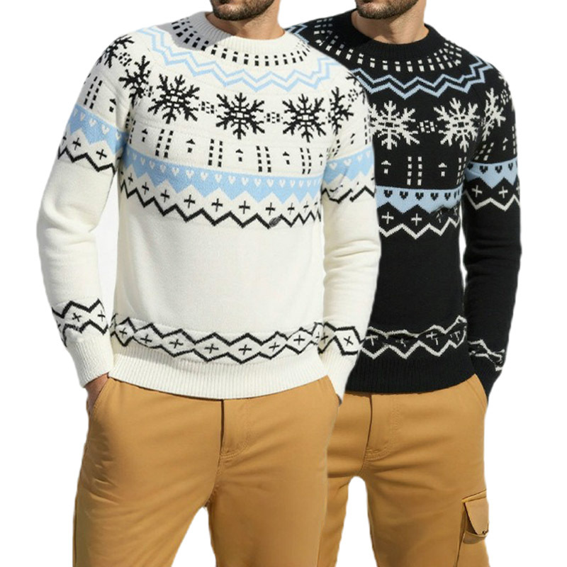 Explosiones transfronterizas de tamaño europeo gran tamaño Fair Island Jacquard jersey suéter hombre flocos de nieve Navidad otoño invierno fábrica de marea mayorista