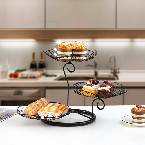 Nordic iron fruit basket creative fruit plate three-story living room tea room with candy dried fruit plate dessert shop decorations