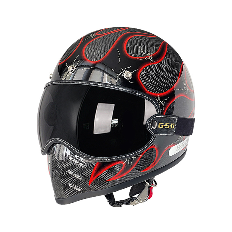 Motosiklet kaskı (dəbilqə) – Motuoche Helmet Electric Motorcycle - dragon-pattern-red-flame-black-tea-lens-m55-56