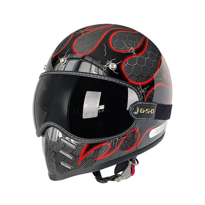 Motosiklet kaskı (dəbilqə) – Motorcycle Helmet Full-Face Electric Motorcycle Helmet - dragon-pattern-red-flame-black-tea-mirror-m55-56