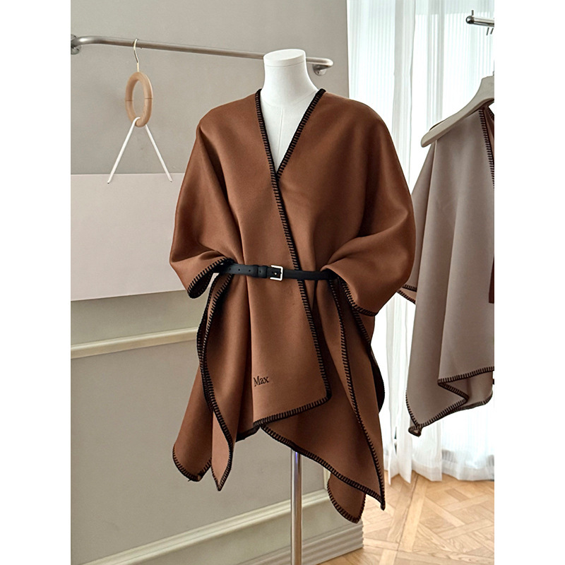 High-end sheep wool cape with belt for women, M size, solid color, embroidered, versatile, warm outerwear, new autumn and winter model High-end sheep wool cape with belt for women, M size, solid color, embroidered, versatile, warm outerwear, new autumn and winter model