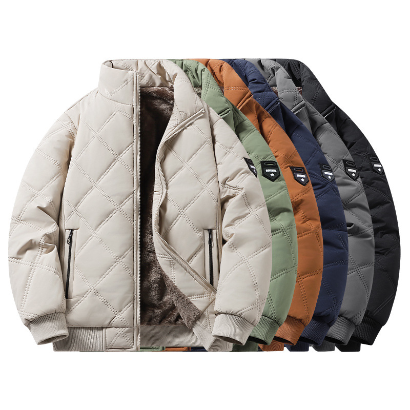 Winter Dad's Velvet Jacket Men's Autumn and Winter Thickeneded Baseball Collar Cotton Coat Casual Loose Large Size Middle-Aged Windproof